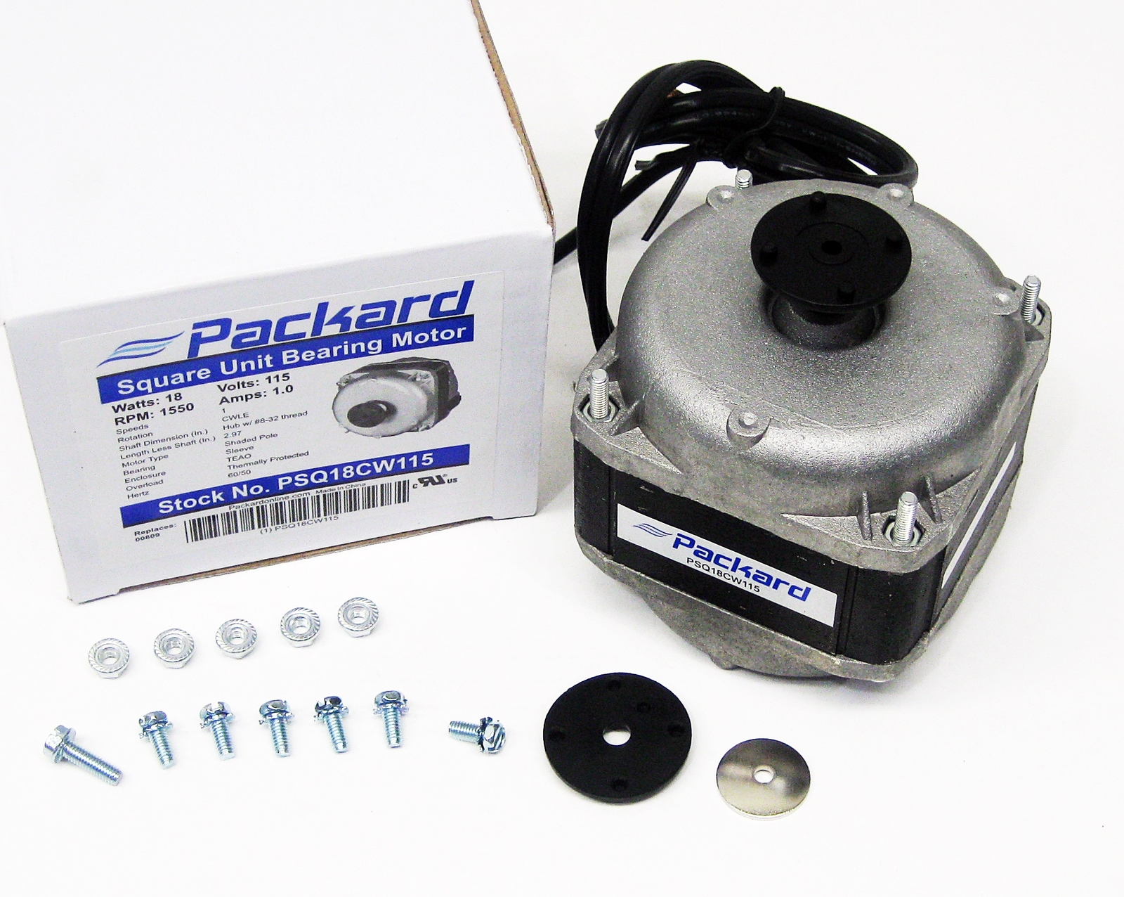 Square Shaded Pole Unit Bearing Motor 18 Watts, 115 Volts, 1550 RPM PSQ18CW115