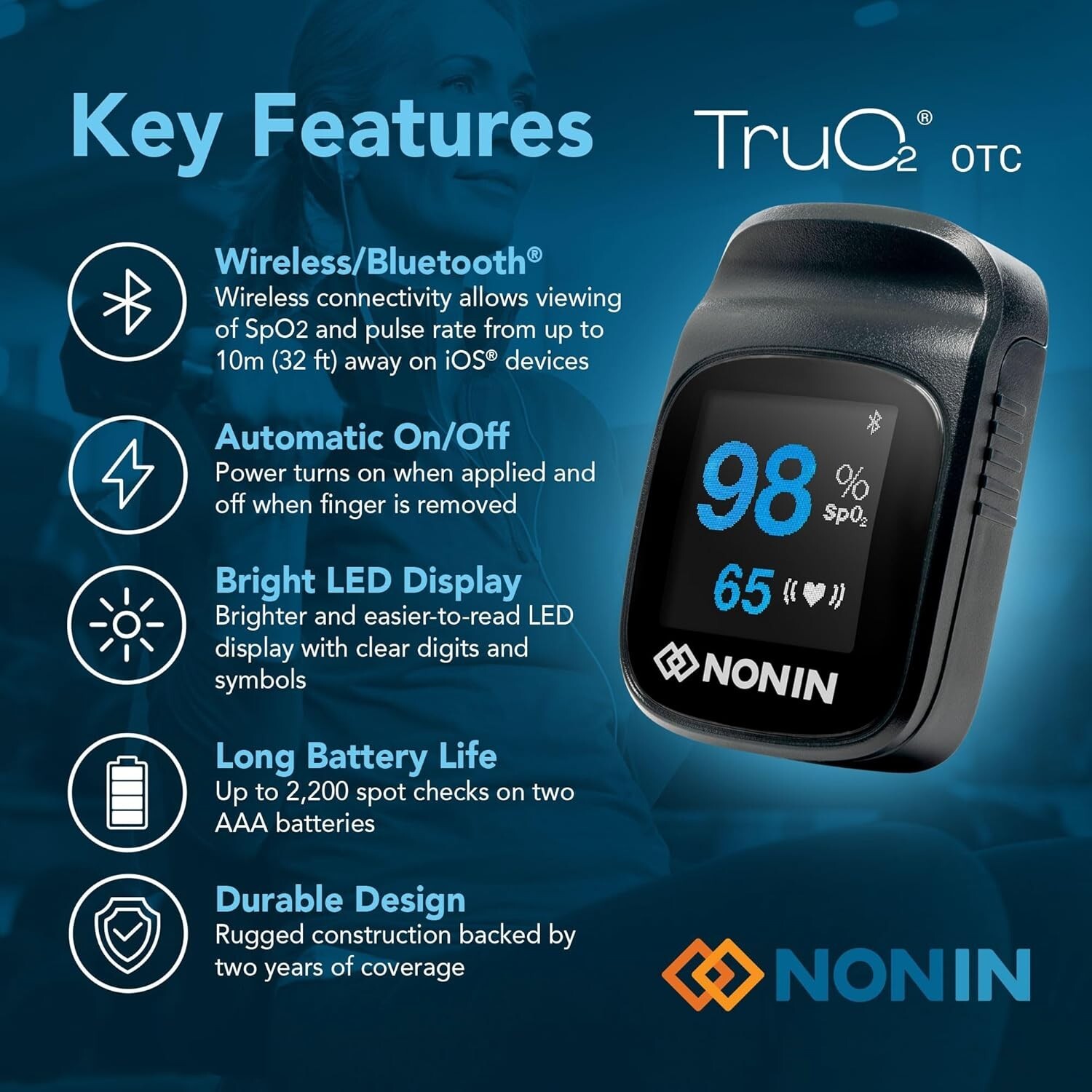 Nonin 02 SpO2 meter Model 3230 Bluetooth Smart Pulse Oximeter- 100% + reviews