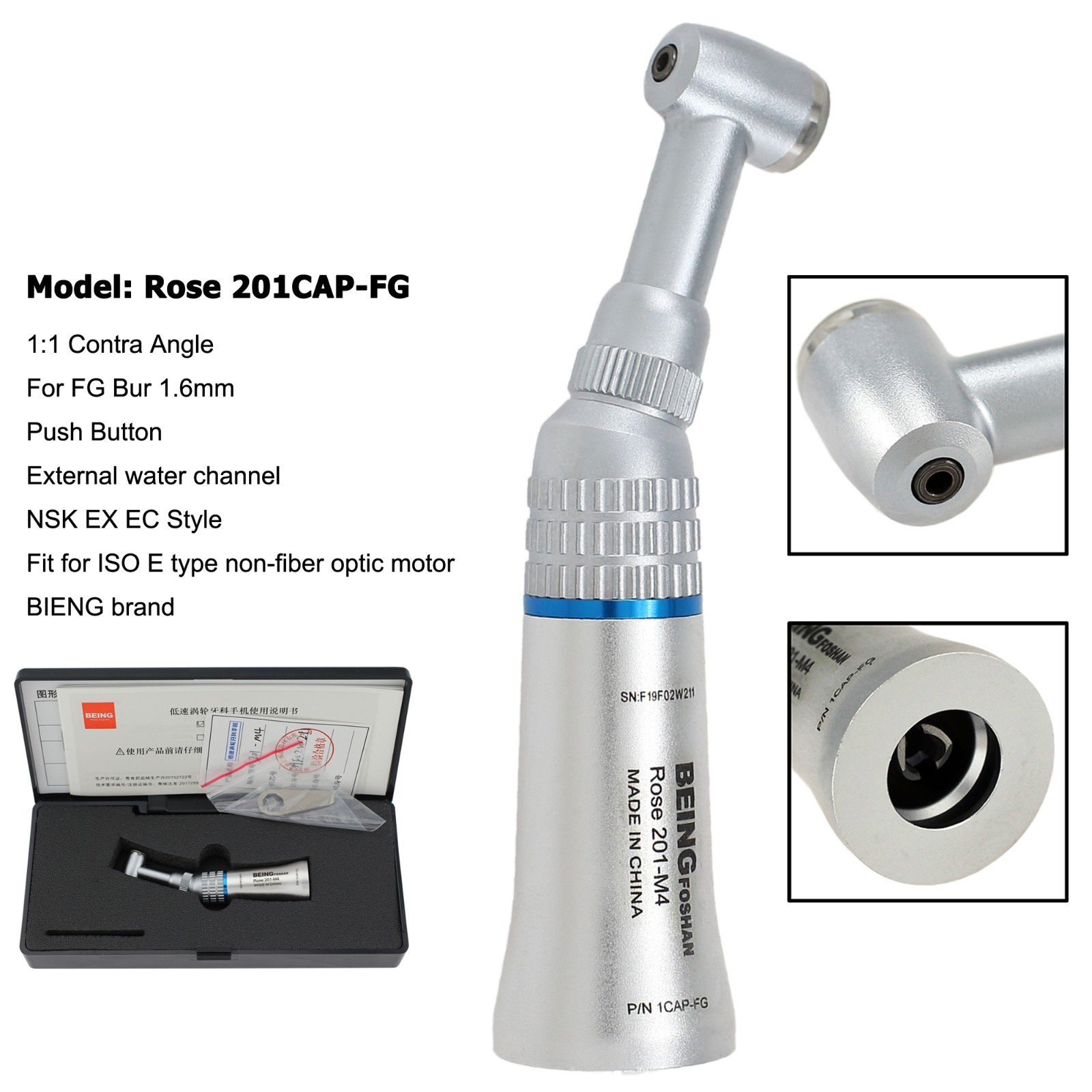 BEING Dental Contra Angle Straight Handpiece Air Motor 4 Holes Low Speed NSK EC