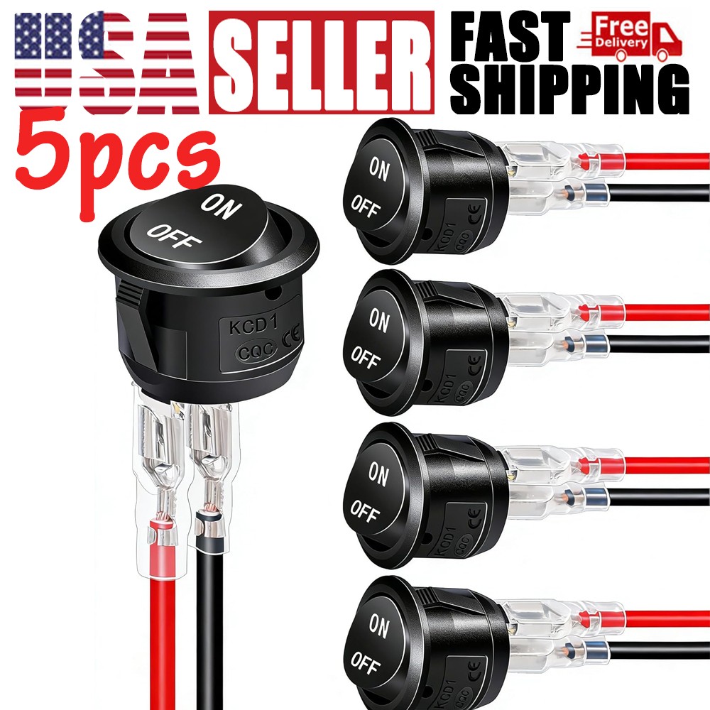 5X 12V round Rocker Switch AC 6A/250V 10A/125V SPST 2 Pin 2 Position On/Off T