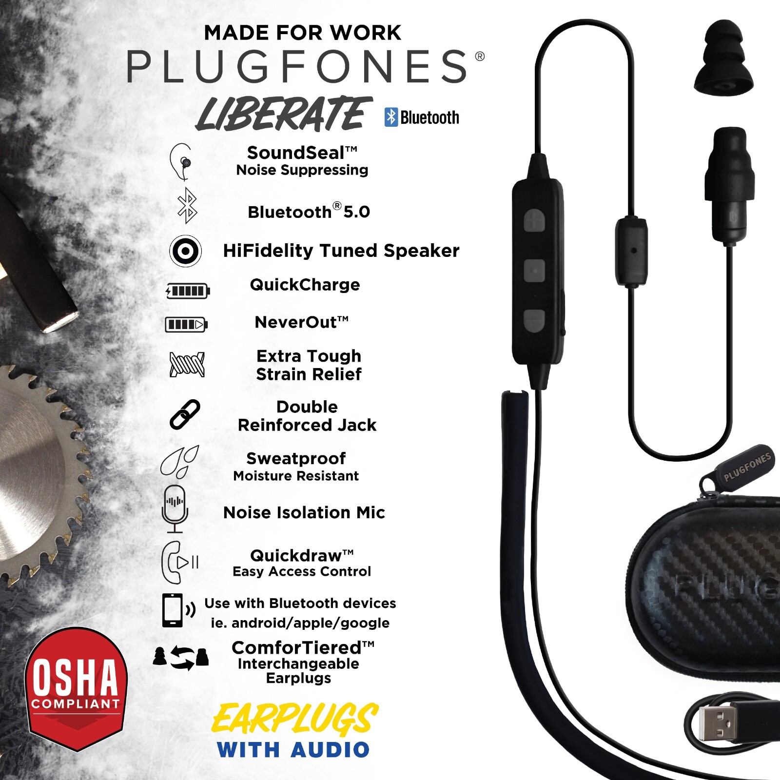 Plugfones Liberate 2.0 Wireless Bluetooth Earplug, Earbuds for Motorcycle Riders