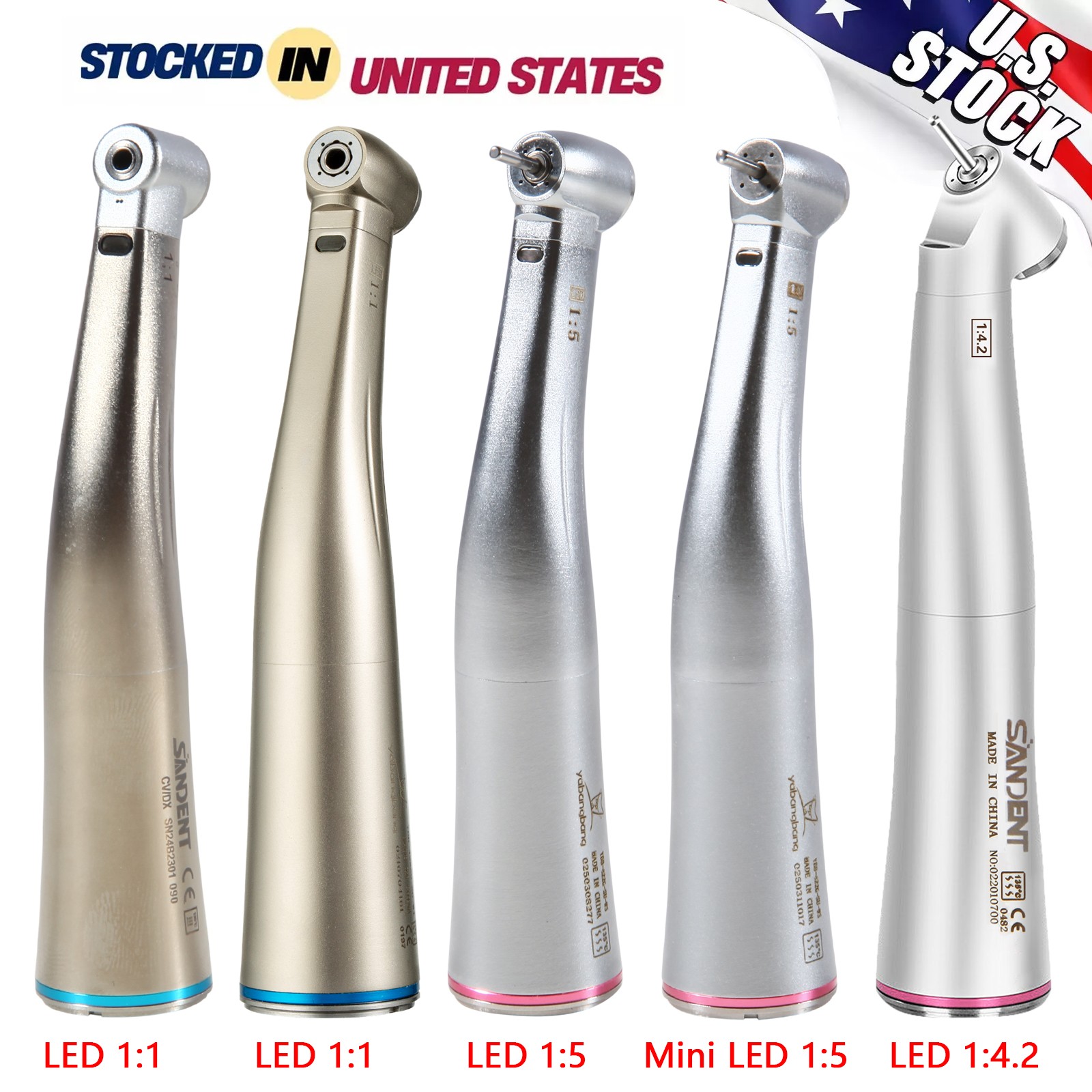 Dental 1:1 1:5 1:4.2 LED Contra Angle Increasing Handpiece Red Ring NSK Style CE