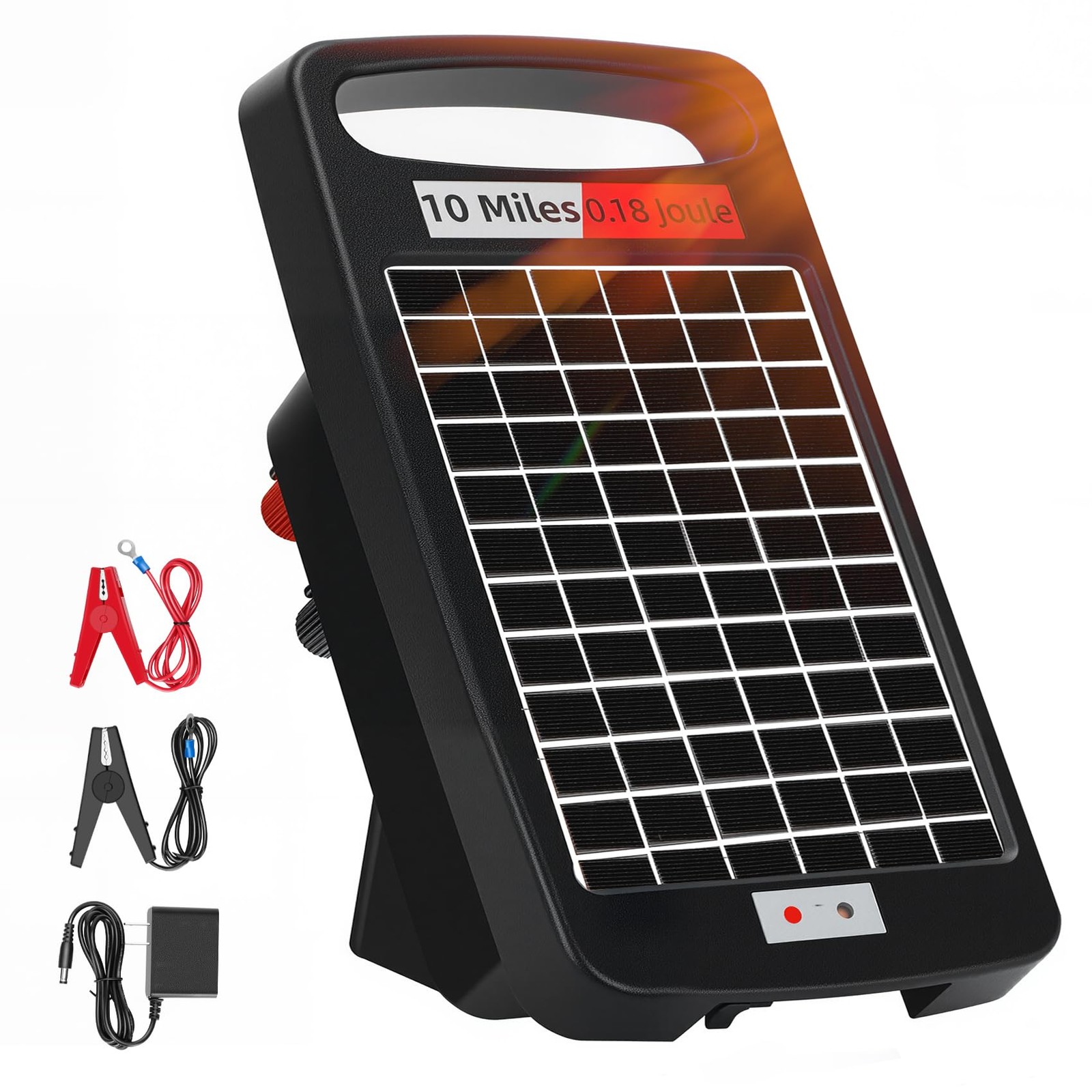 Solar Electric Fence Charger 10 Miles 0.18J 24-Hour Protection Works 14 Days