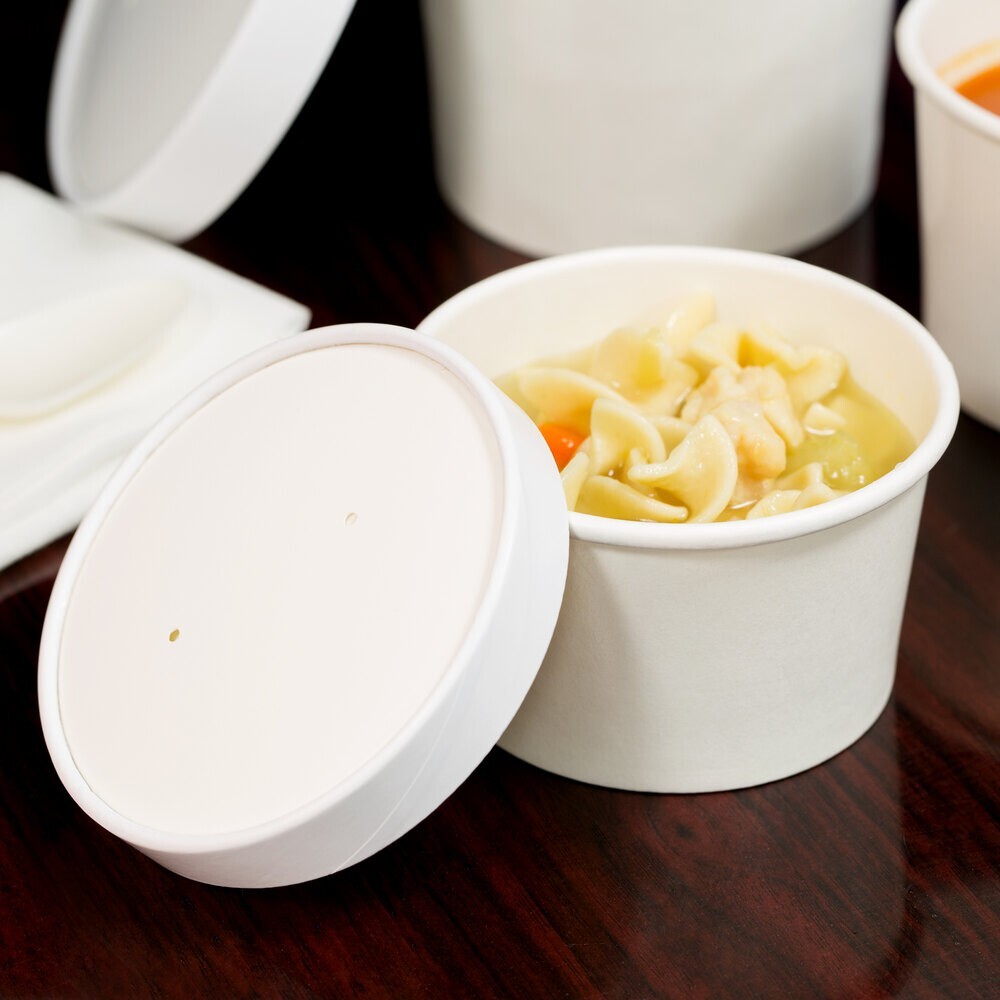 8OZ Disposable White Paper Soup Containers with Paper Lids