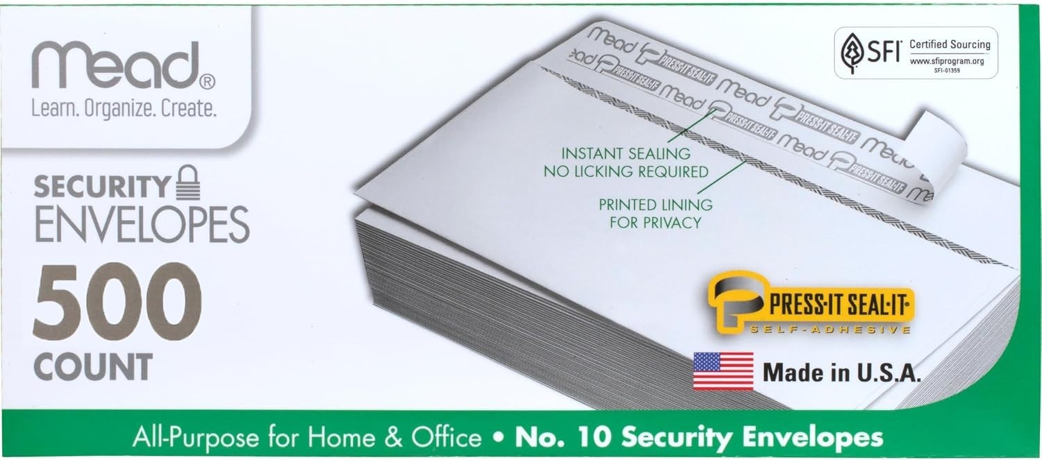 Reliable Self-Adhesive Security Envelopes 4-1/8″ x 9-1/2″ – 500 Count Value Pack