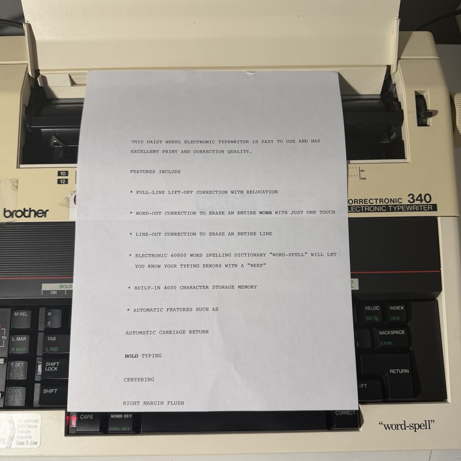 Vintage Brother Correctronic 340 Electronic Typewriter Word-Spell Dictionary