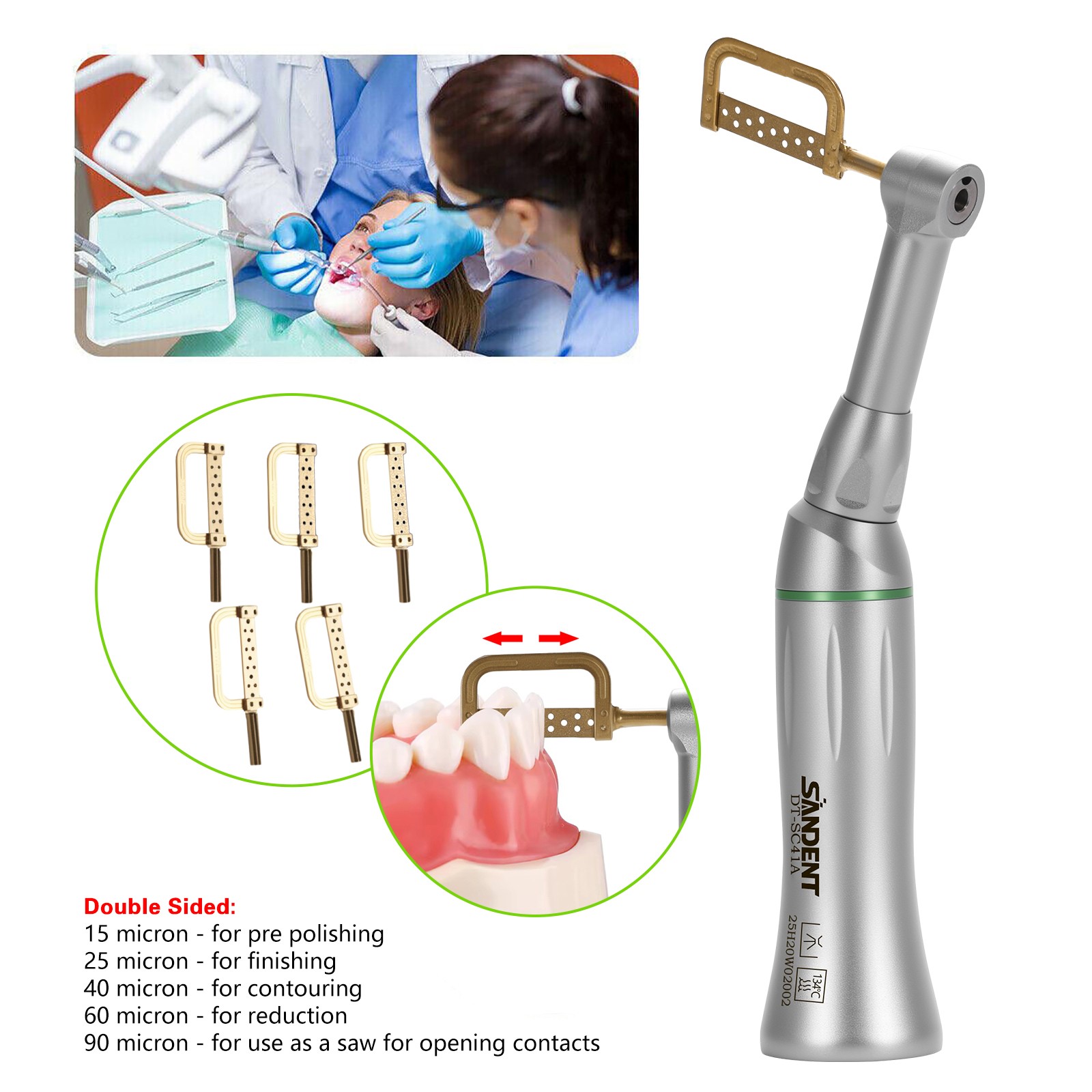 1-5* Dental Contra Angle 4:1 Reduction Handpiece IPR Reciprocating Stripping Kit