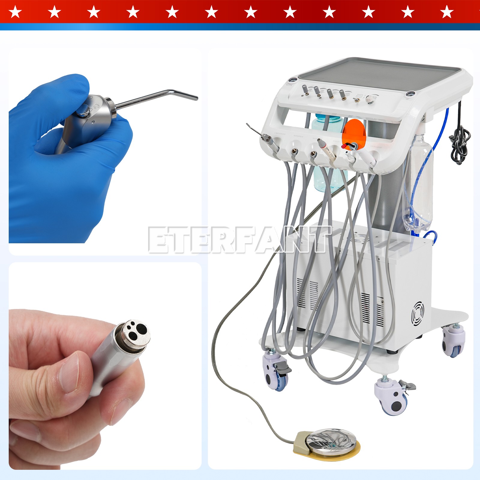 B050 Portable Mobile Dental Delivery Unit System 4 Holes+Air Compressor+Suction