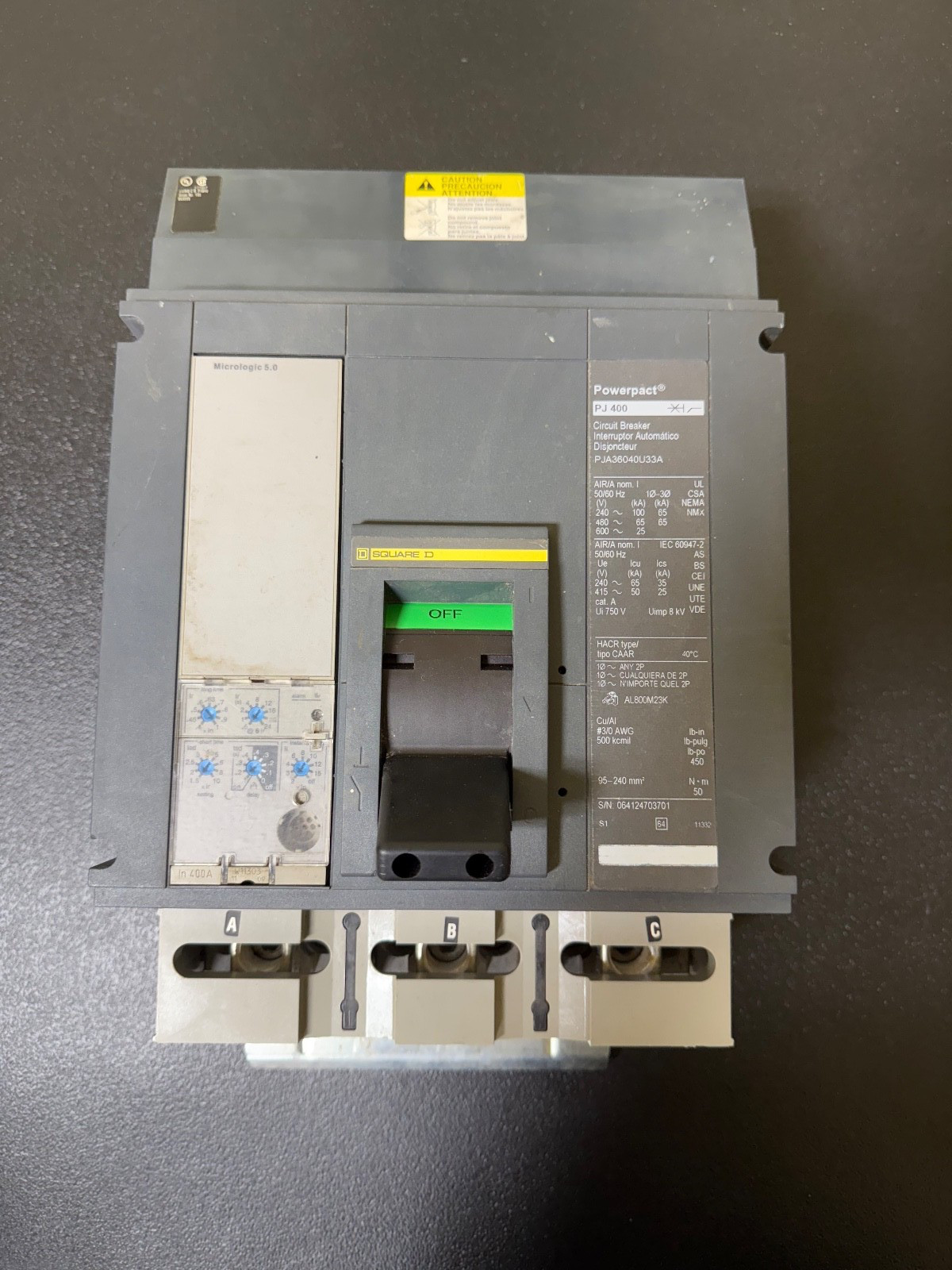 Square D PJA36040U33A 400A 600V 3-Pole I-Line PowerPact Breaker