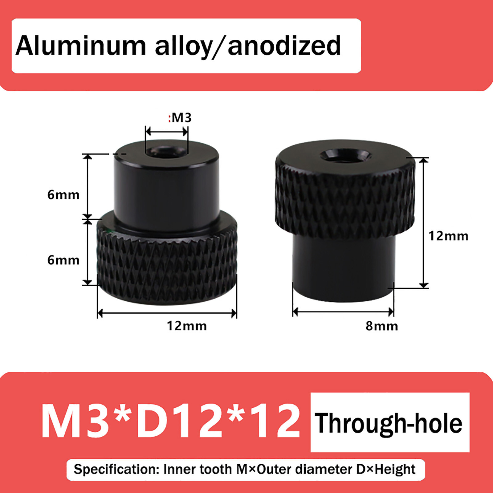 M3M4 M5 M6 -M10 Aluminum Knurled Thumb Nut Through Hole Hand Step Nuts Screw cap