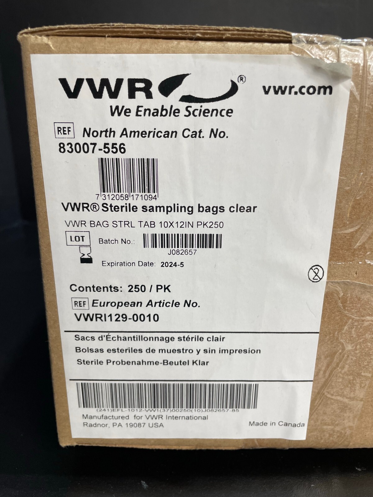 VWR Sampling Bag 10 x 12 in. 250 Bags