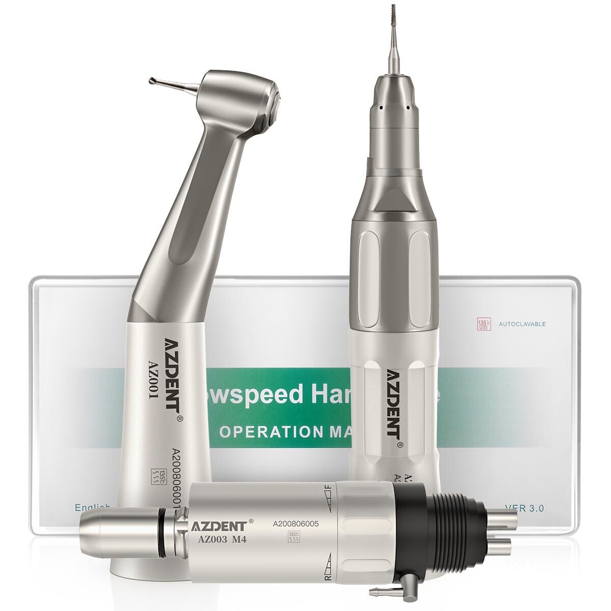 AZDENT Dental Slow Low Speed Handpiece Straight Contra Angle Air Motor 4/2Holes