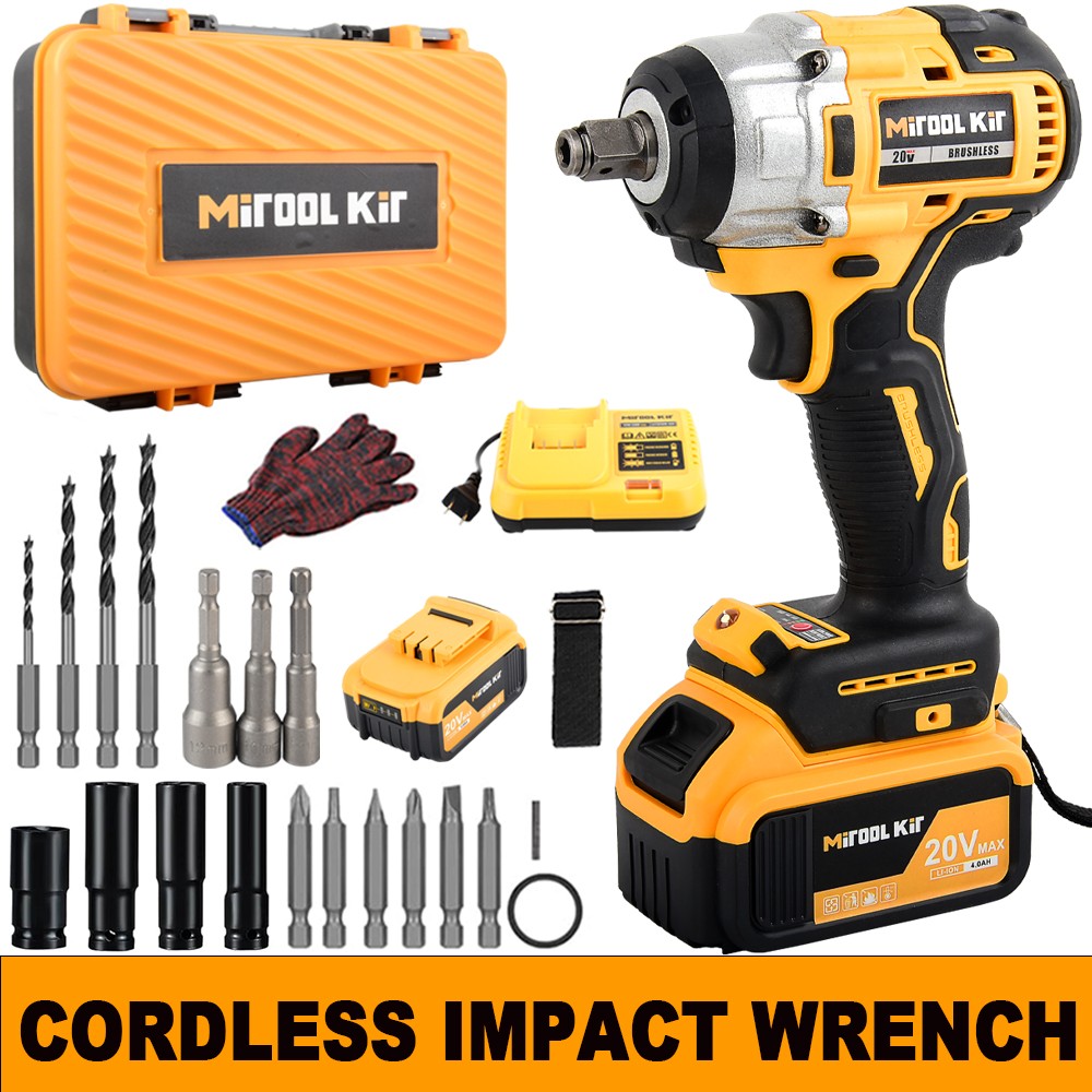 Electric Impact Wrench Brushless Rattle Gun Wrench Tools 1/2″ Driver W/Batteries