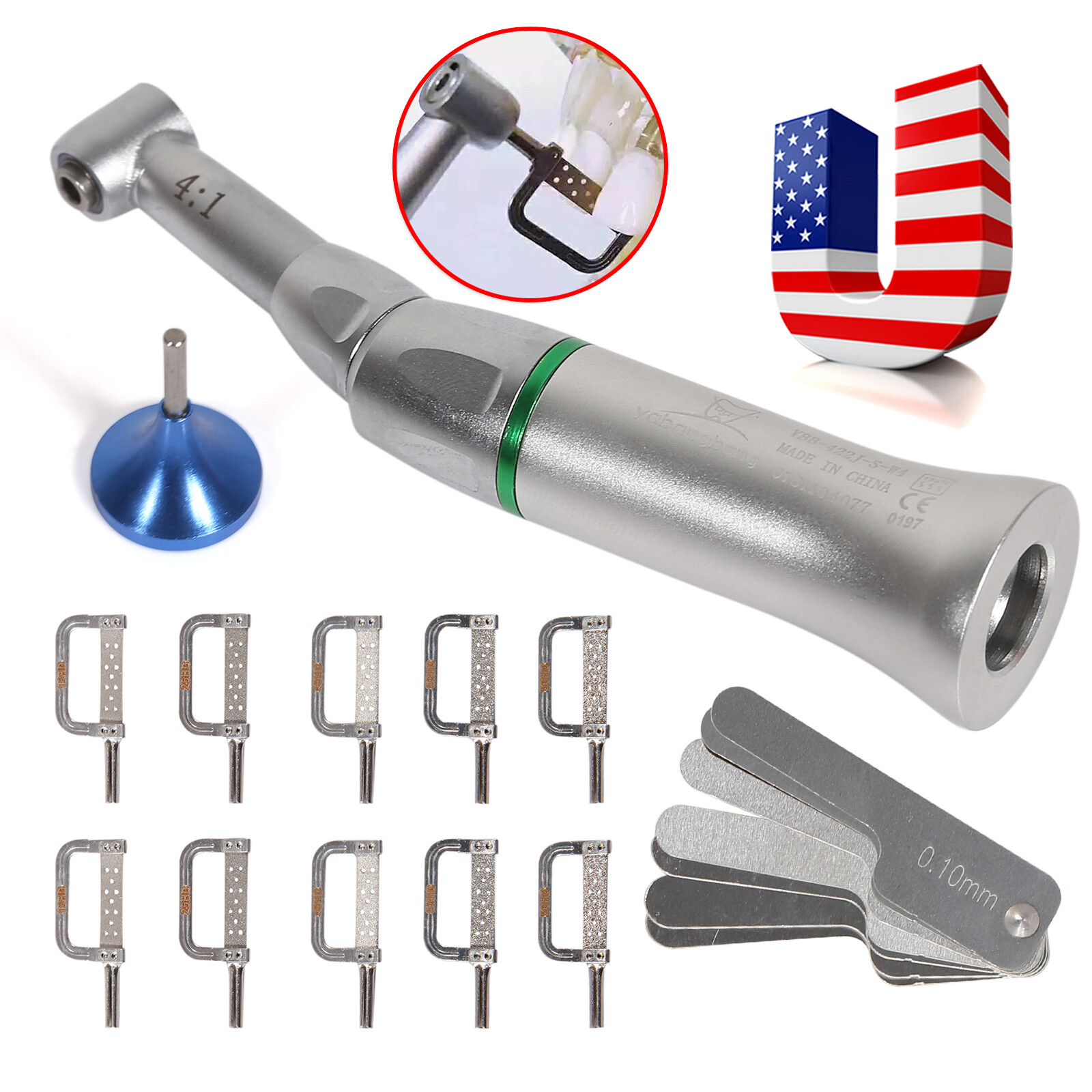 Dental 4:1 Reduction Contra Angle Handpiece 10*Interproximal Strips IPR Set 4/1