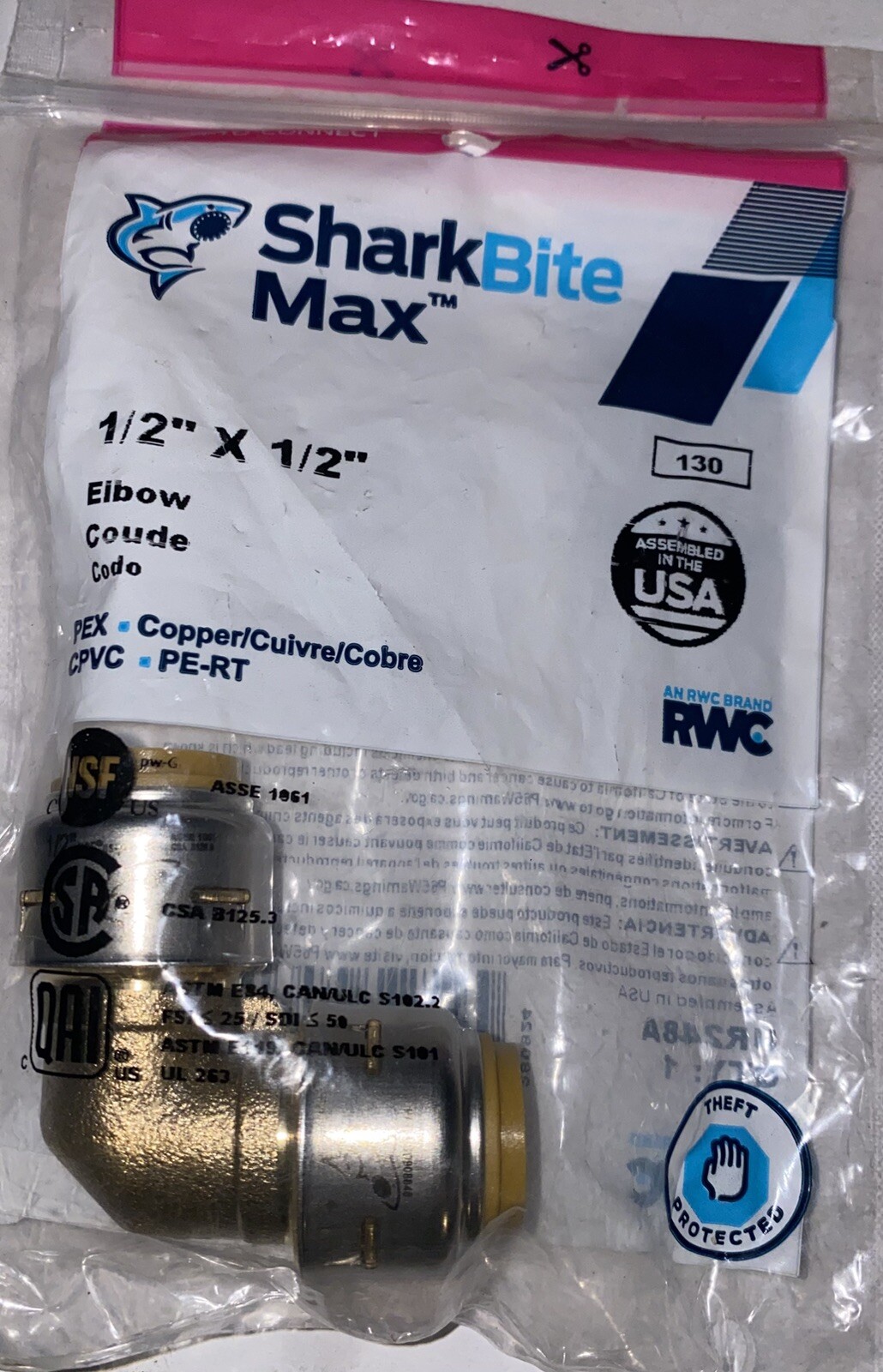 SharkBite MAX 1/2 in. Brass 90-Degree Push-to-Connect Elbow Fitting, UR248A