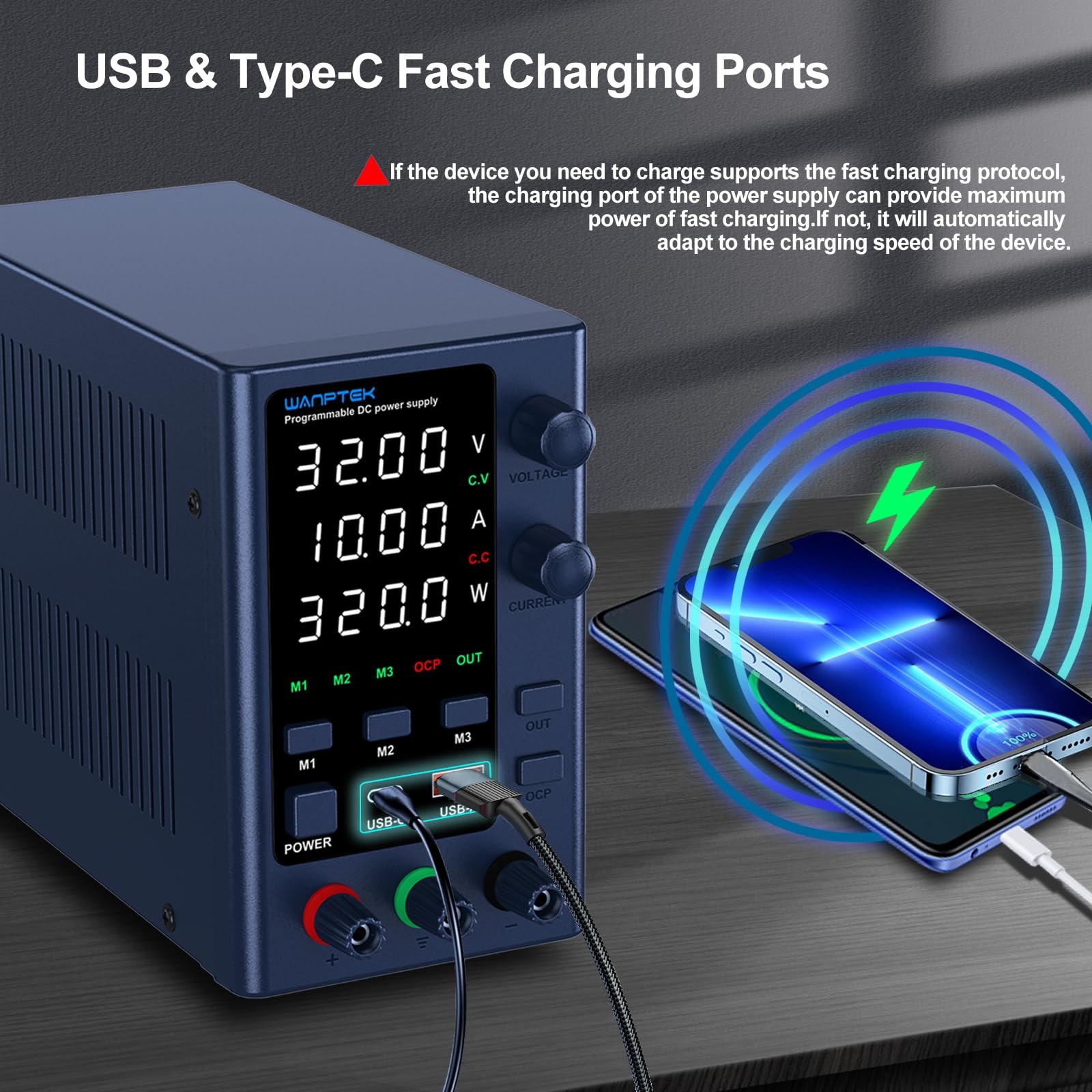 DC Power Supply Variable 0-32V 0-10A, Bench Power Supply Adjustable with Memo…