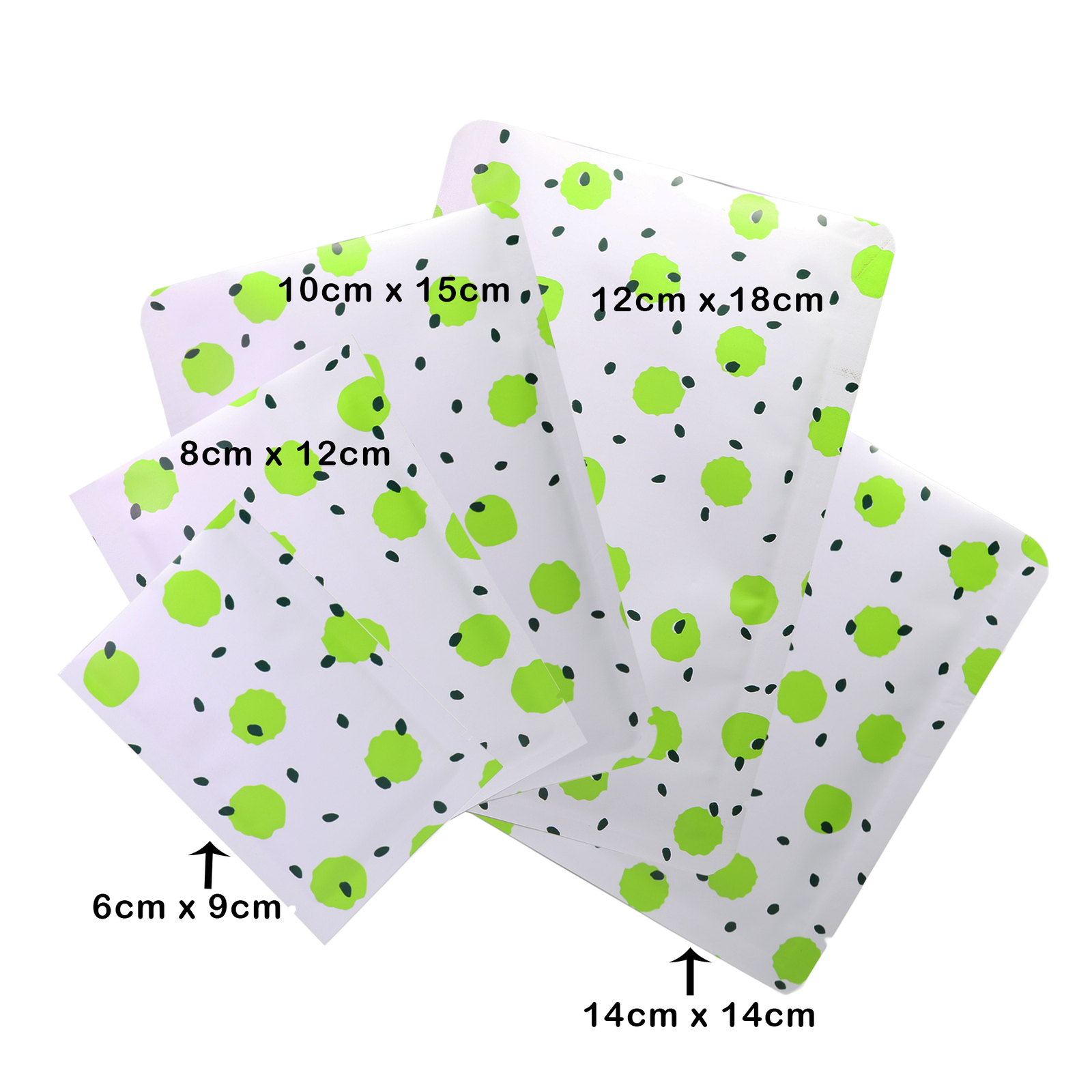 Flat Matte Green Patterned Design Open-Top Heat-Sealable Packaging Pouches