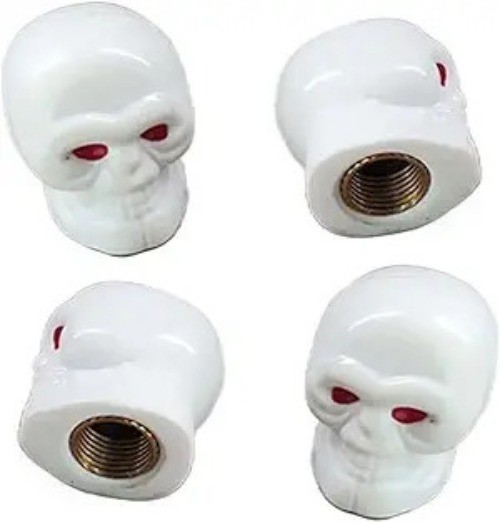 Skull Style Tire Valve Stem Caps, 4PCS Antirust Copper Core Leakp Color: White