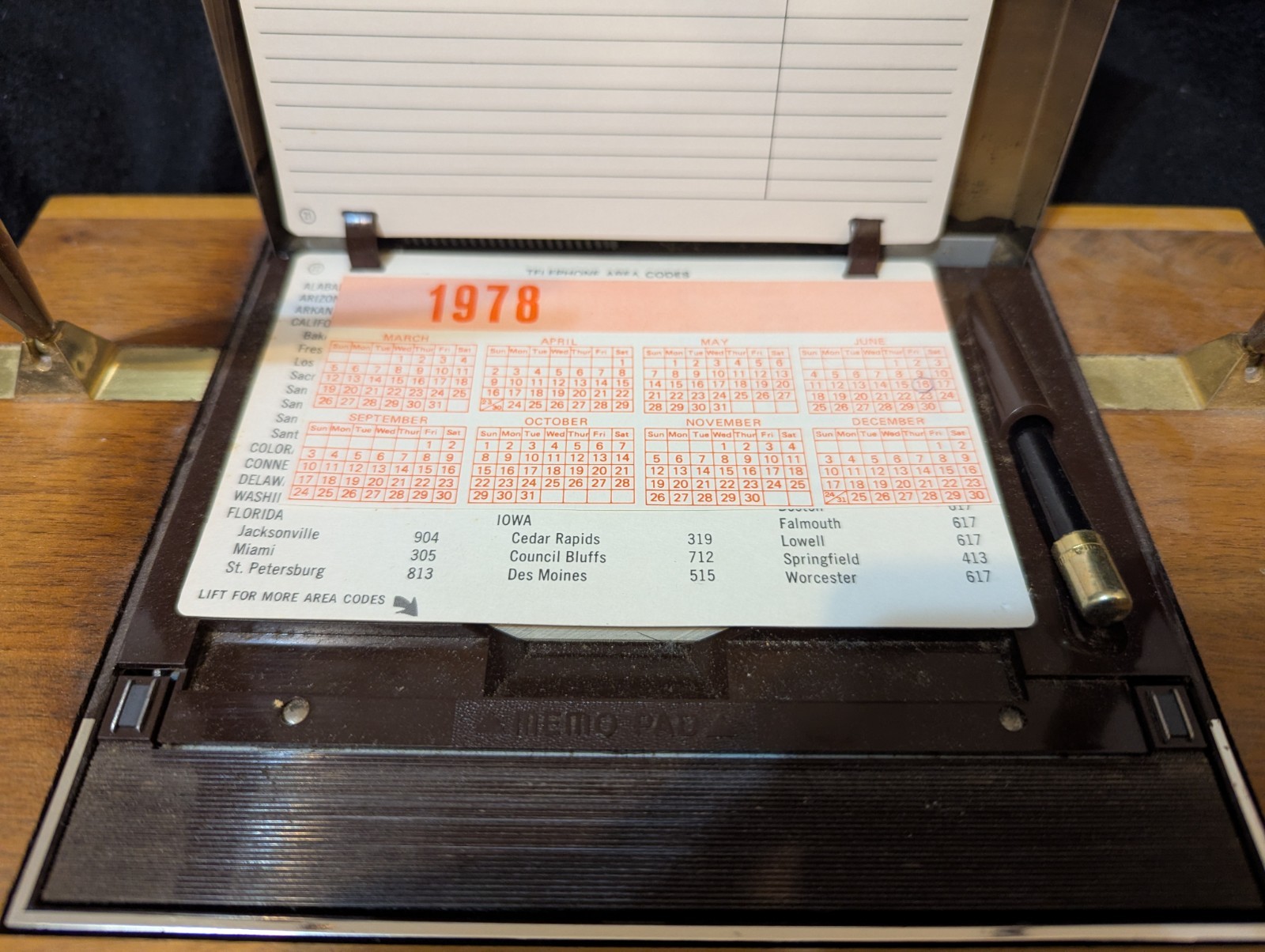 1978 Park Sherman American Walnut Desk Accessories Pen Set Rolodex Vintage