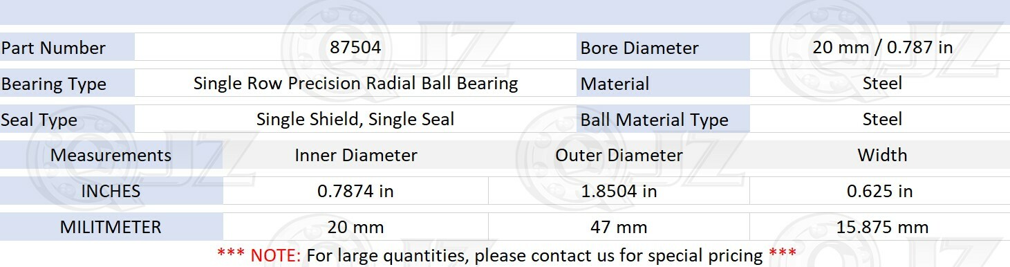 1x 87504 Single Row Precision Radial Ball Bearing Extended One Side Inner Ring