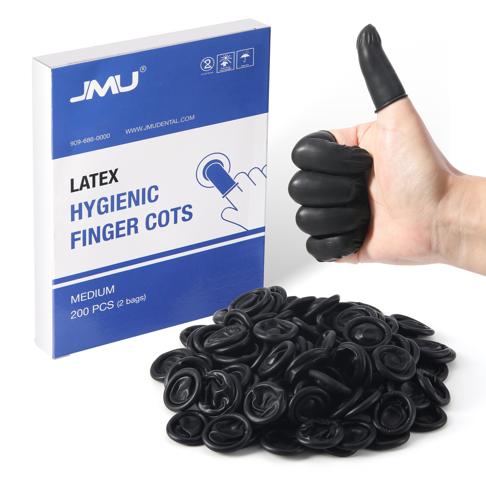 JMU Latex Finger Cots Fingertip Protective Finger Cots Powder Free, Medium