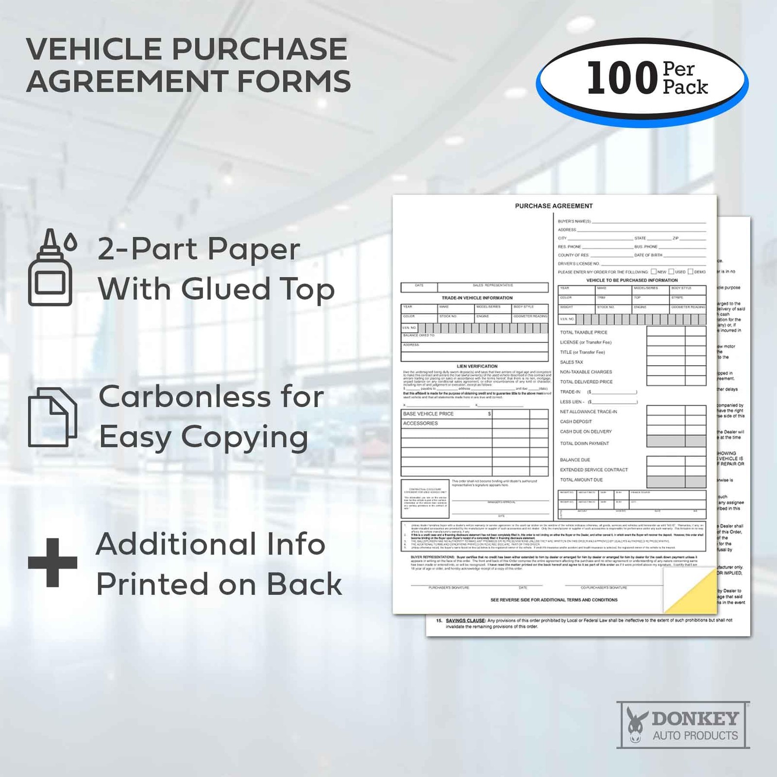 Vehicle Purchase Agreement Forms (2-Part) (100 per pack)