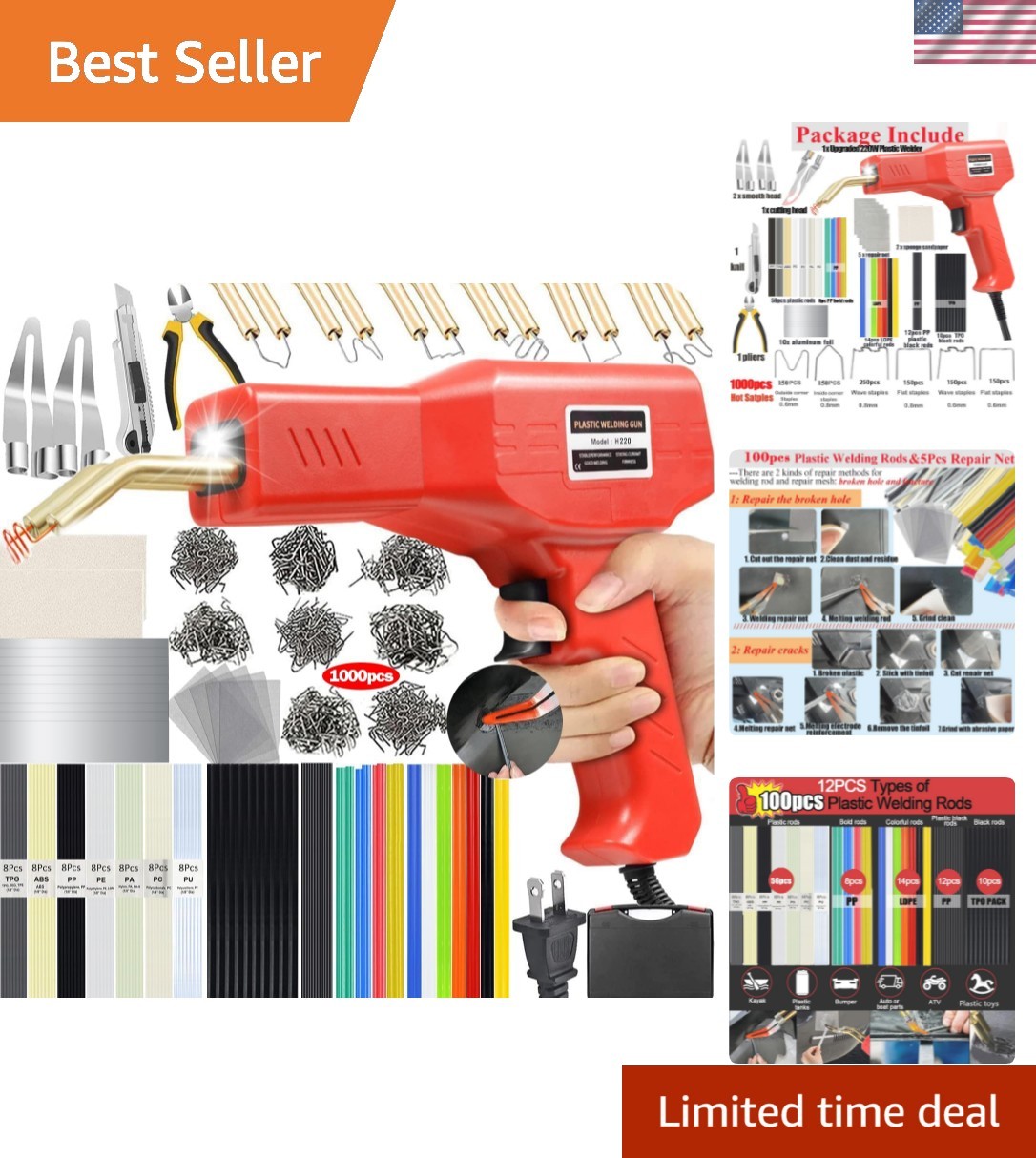 Upgraded 220W Plastic Welder, 2 in 1 Plastic Welding Kit Plastic Repair Welde…