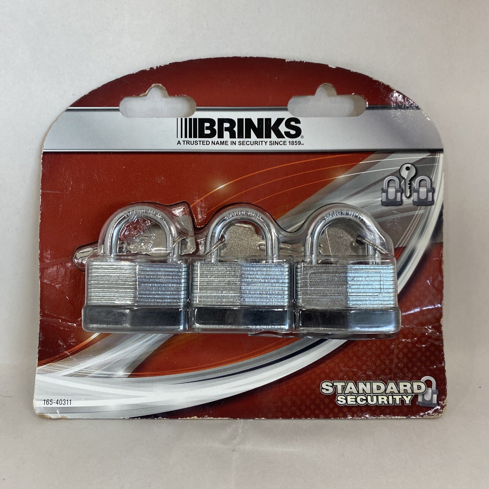 BRINKS 165-40311 Keyed Alike Padlock, Lam. Steel, 40mm 3PK, Packaging Varies
