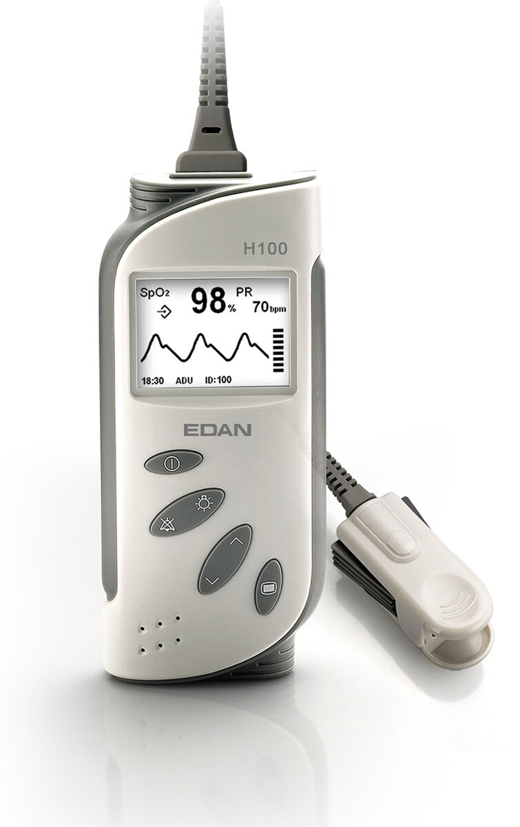 Edan H100B Pulse Oximeter w/ Carry Case & Adult Hard-Shell SpO2 Sensor