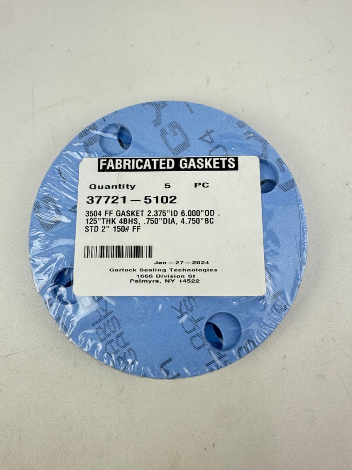 Garlock 3504 FF Gasket 2.375″ ID 6.000″ OD 125″ THK 4BHS *PACK OF 5*