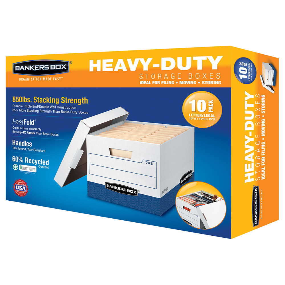 Bankers Box Heavy Duty File/Letter/Legal Storage Box, Tear Resistant 10-pack NEW