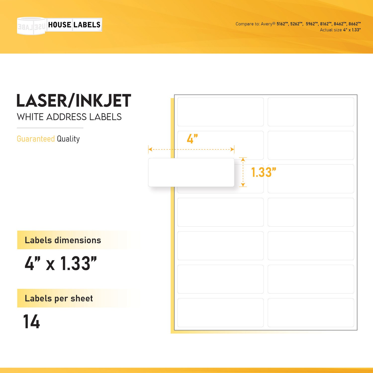 50 Sheets 700 Labels 4 x 1 1/3 Fast Peel White Address Mailing Labels 14 UP