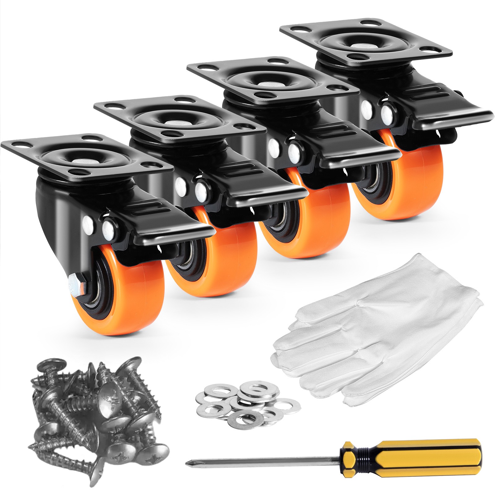 VEVOR Caster Wheels Swivel Plate Casters 4 Pack 2″ Heavy Duty with Locking Brake
