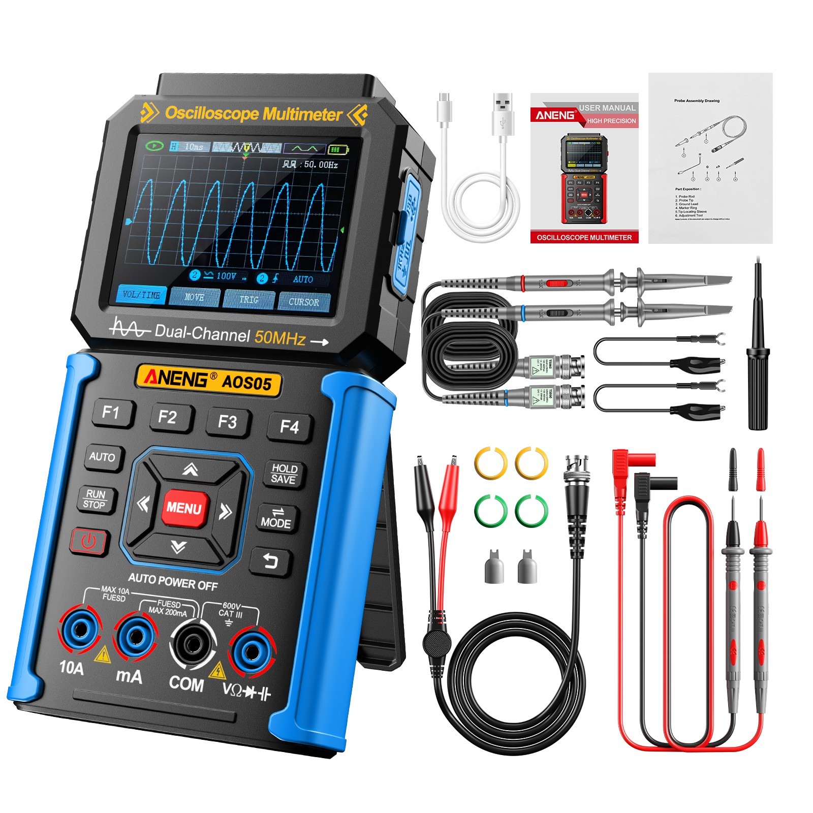 ANENG AOS05 3-IN-1 Handheld Digital Oscilloscope Multimeter Signal Generator US