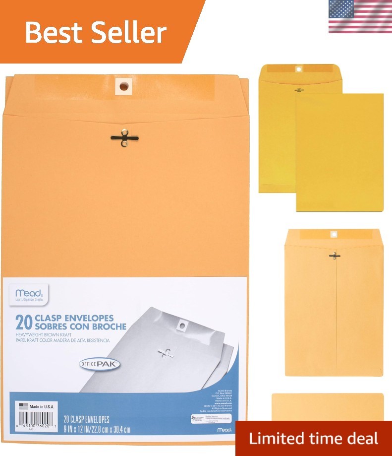 Secure 9″ x 12″ Brown Kraft Clasp Envelopes – 20 Pack for Reliable Mailing