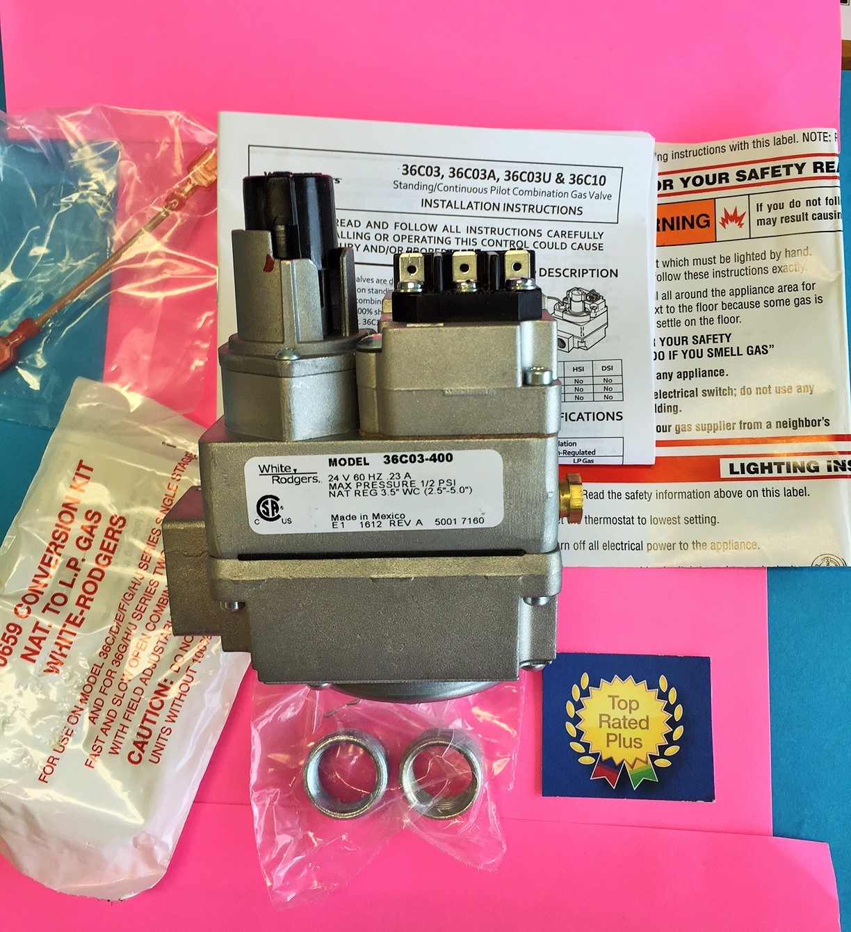 White-Rodgers 36C03-400 24V 3/4″x3/4″ Furnace Boiler Gas Valve Honeywell