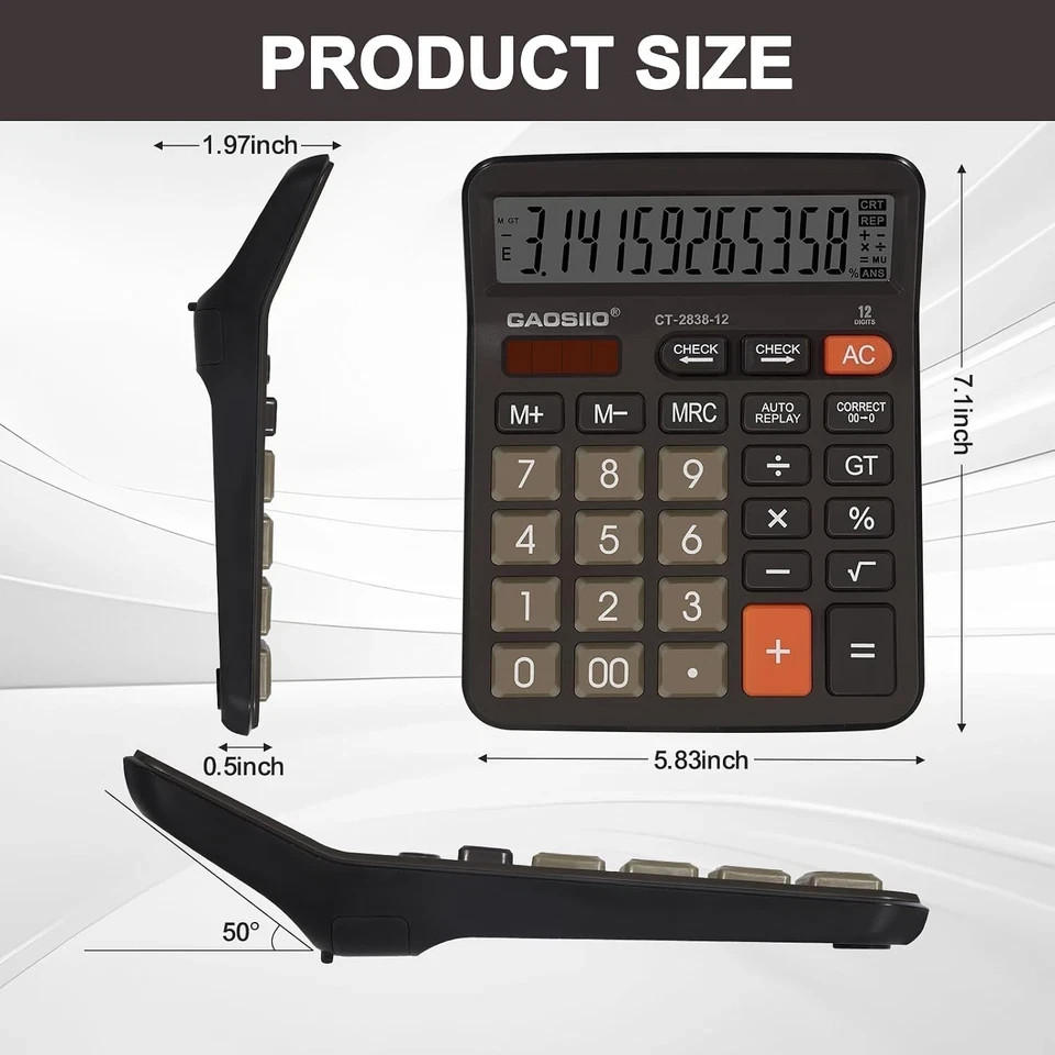 Desktop Calculator, Extra Large 5 Inch LCD Display, Desk Calculator, 12 Digits,