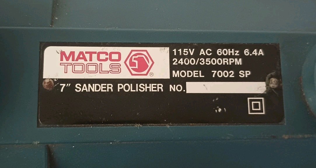 Matco 7″ Sander, Polisher Model 7002 SP 115V 2400/3500 RPM