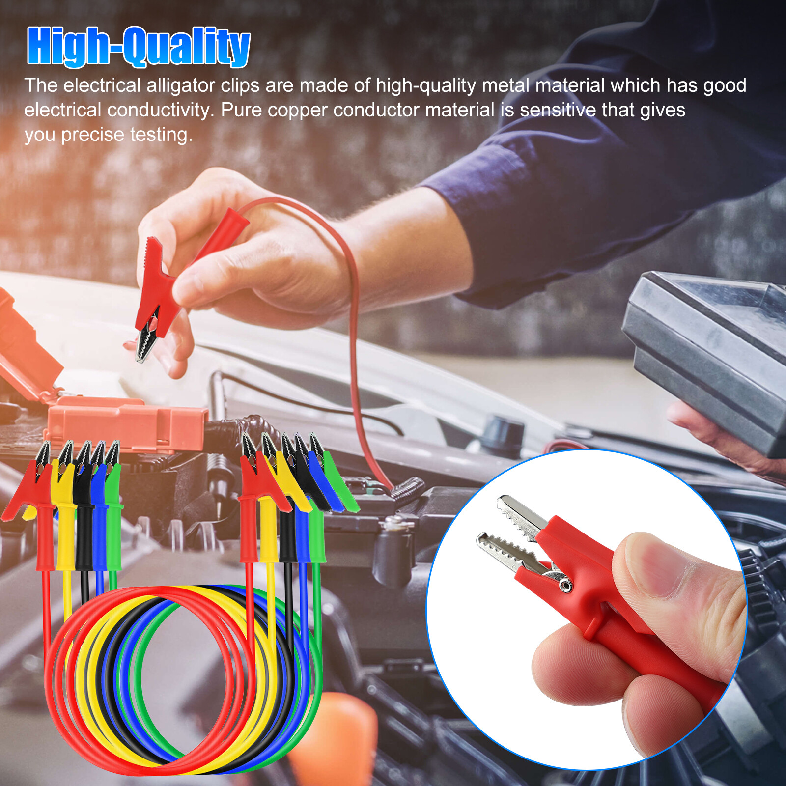 5Pcs 30V 15A Alligator Clips Electrical Test Leads Set Jumper Wires Cables Set