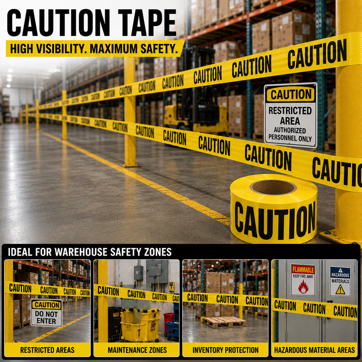 ATERET Premium Yellow Caution Tape I 3 inch x 1000 feet I Harzard Tape w/Bright