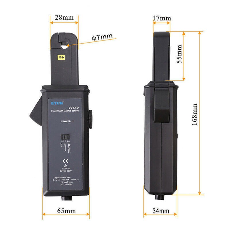 ETCR007AD AC/DC Clamp Leakage Current Sensor Probe Sensor 50A BNC Plug DC~400Hz