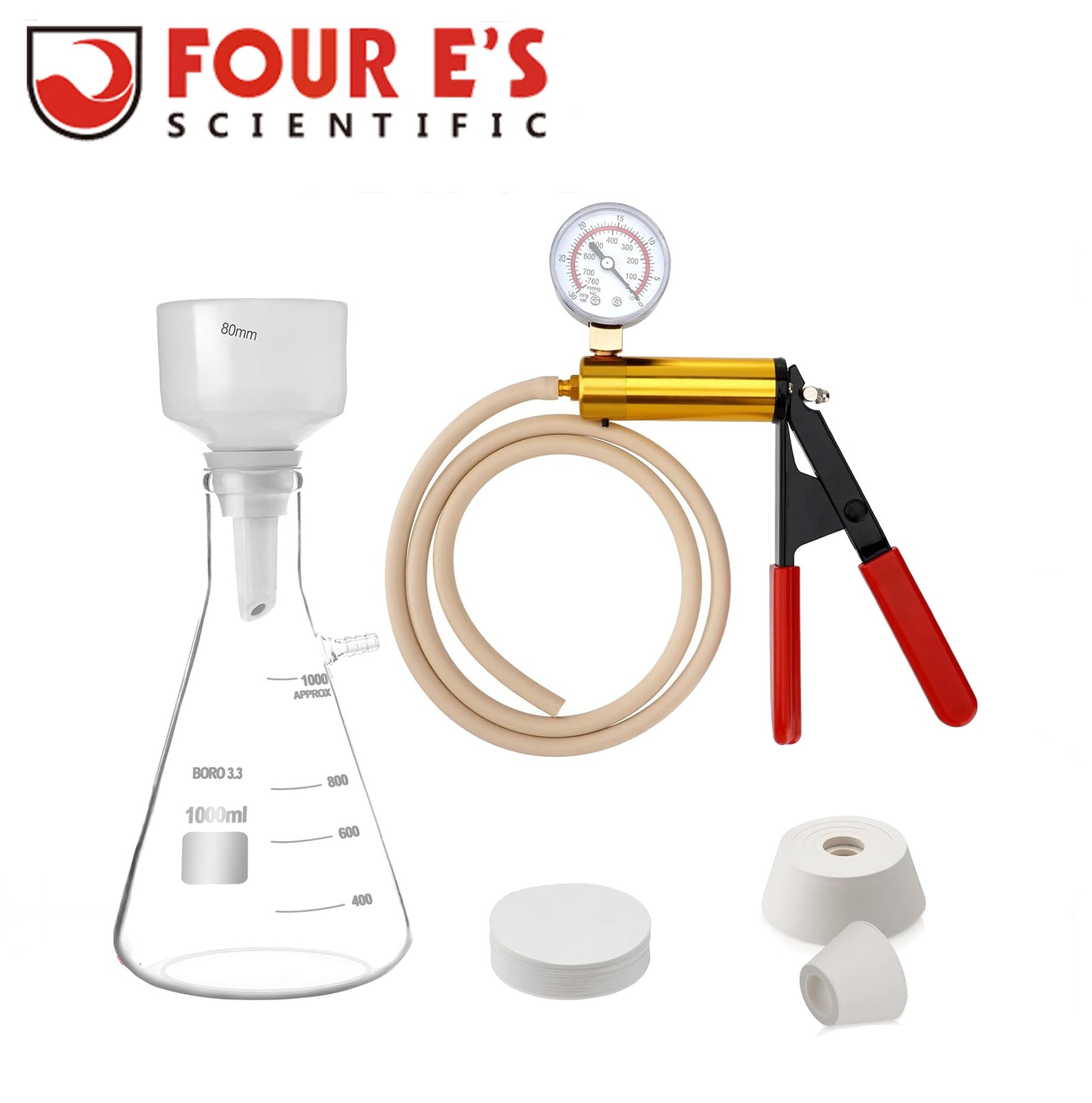 1000ml Lab Buchner Funnel Vacuum Filter Bottle Kit with Manual Hand Vacuum Pump