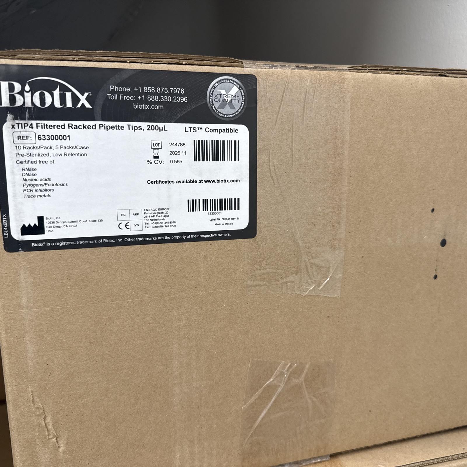 (4800/Cs) BIOTIX xTIP4 200uL LTS Compatible Filtered Pipet Tip 50×96/Rk 63300001