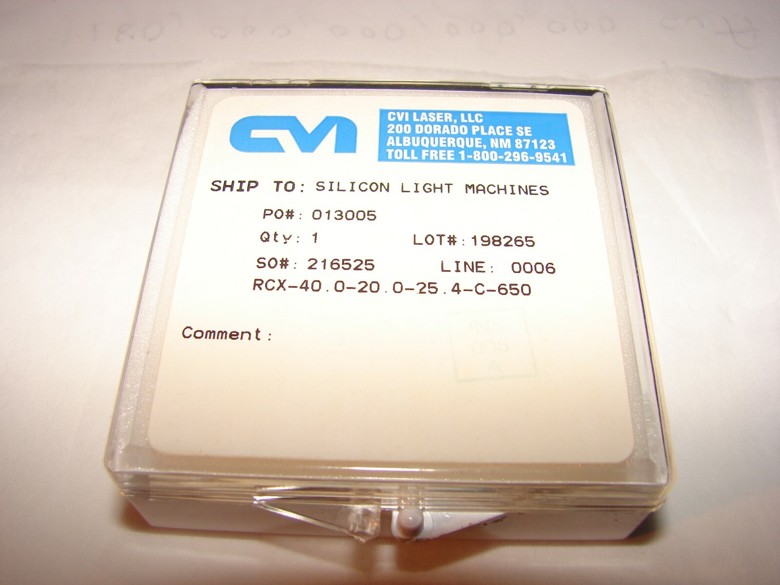 CVI Laser – RCX-40.0-20.0-25.4-C-650 Laser Grade Rectang. PCX Cylindrical Lens