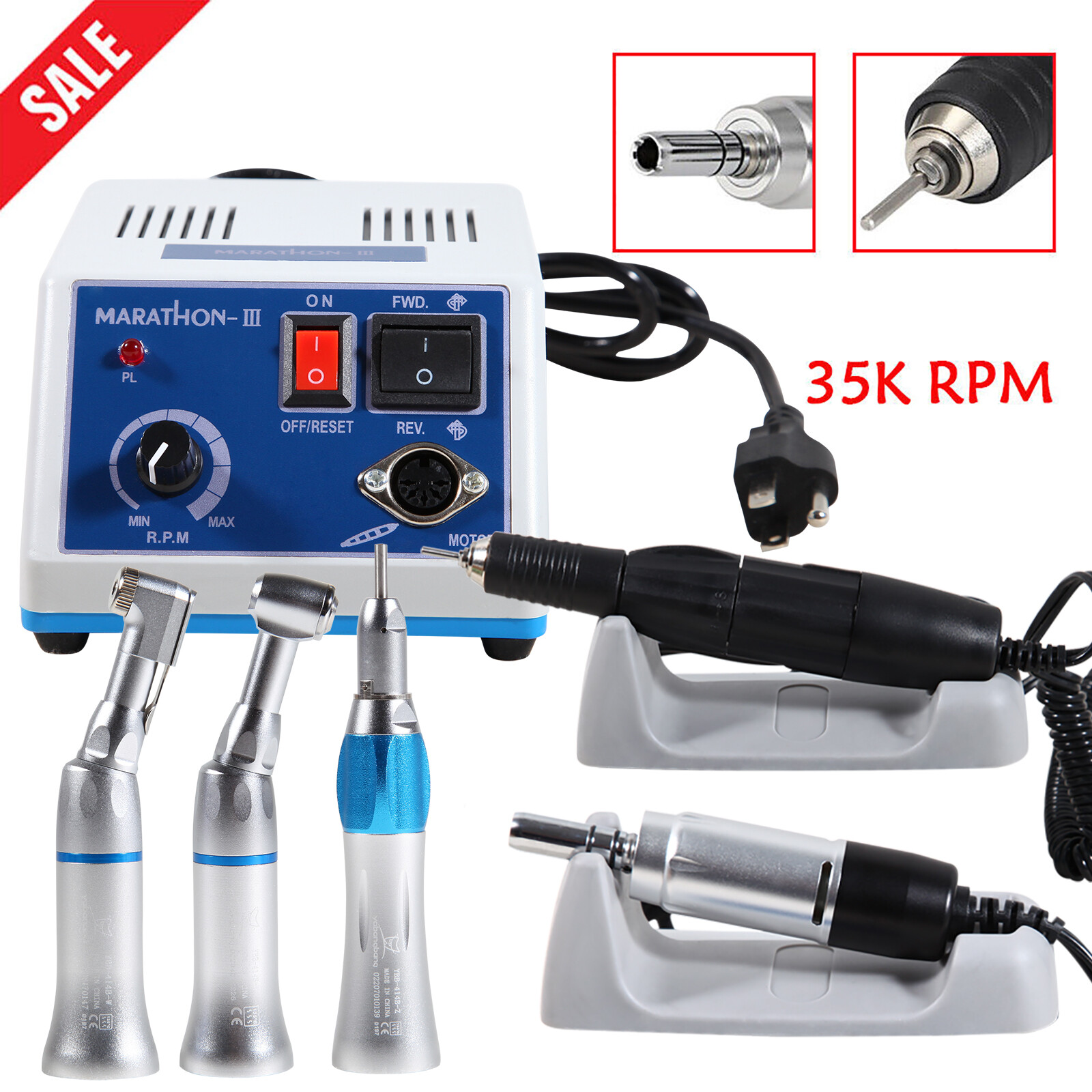 Micromotor de Laboratorio Dental para Pulido, 35,000 RPM, Tipo E con Juego Fresa