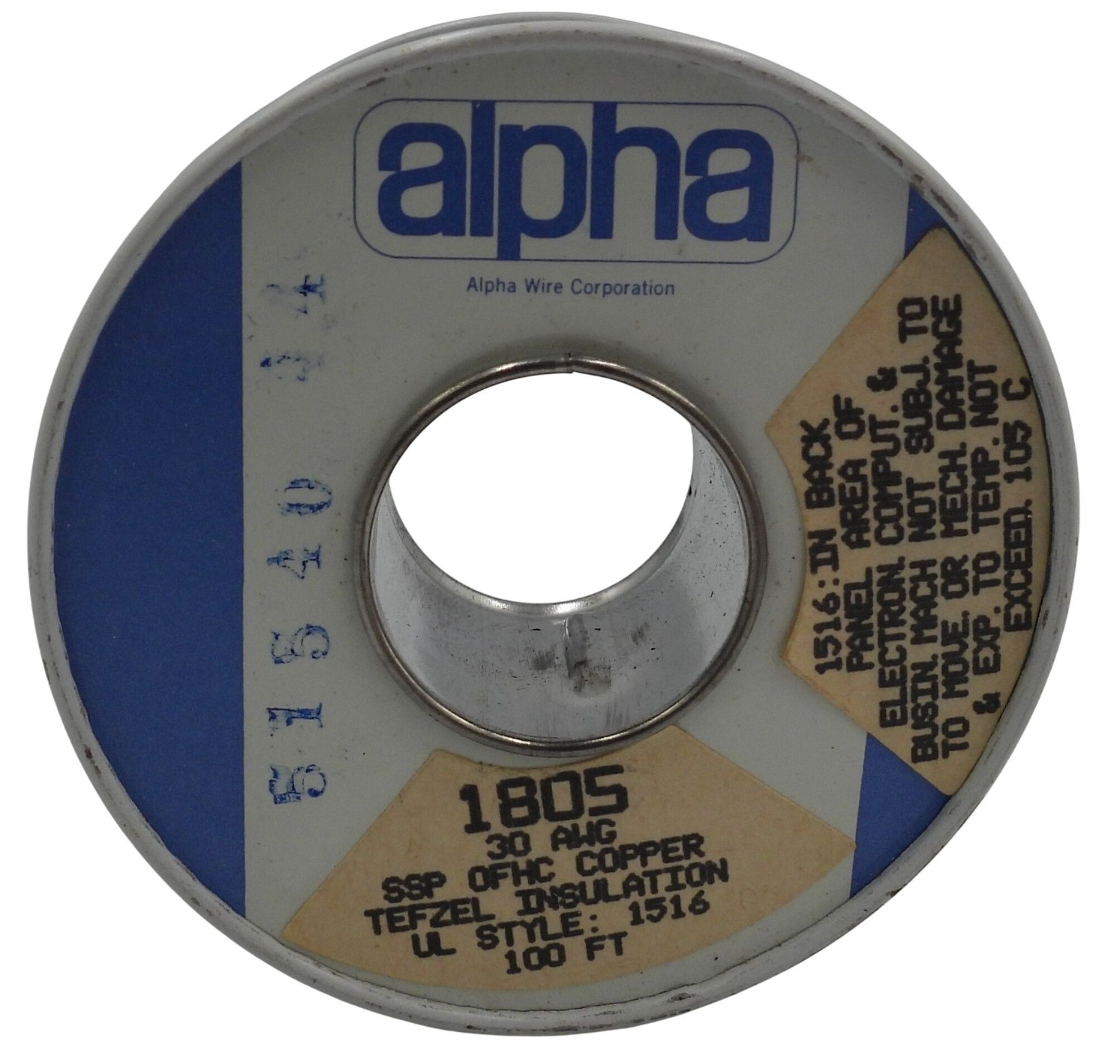 Alpha Wire Hook-Up Wire Blue 100 Ft. Spool 1805 30 AWG UL 1516
