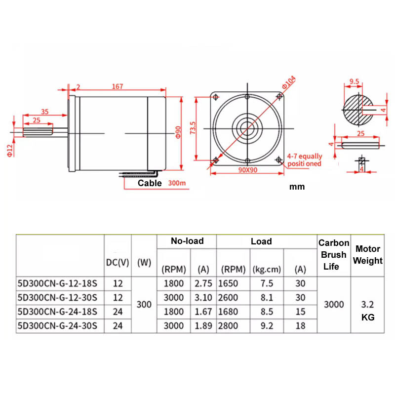 300W 5D300GN DC 12V 24V Micro High Speed Quiet Electric Motor 1800RPM 3000RPM
