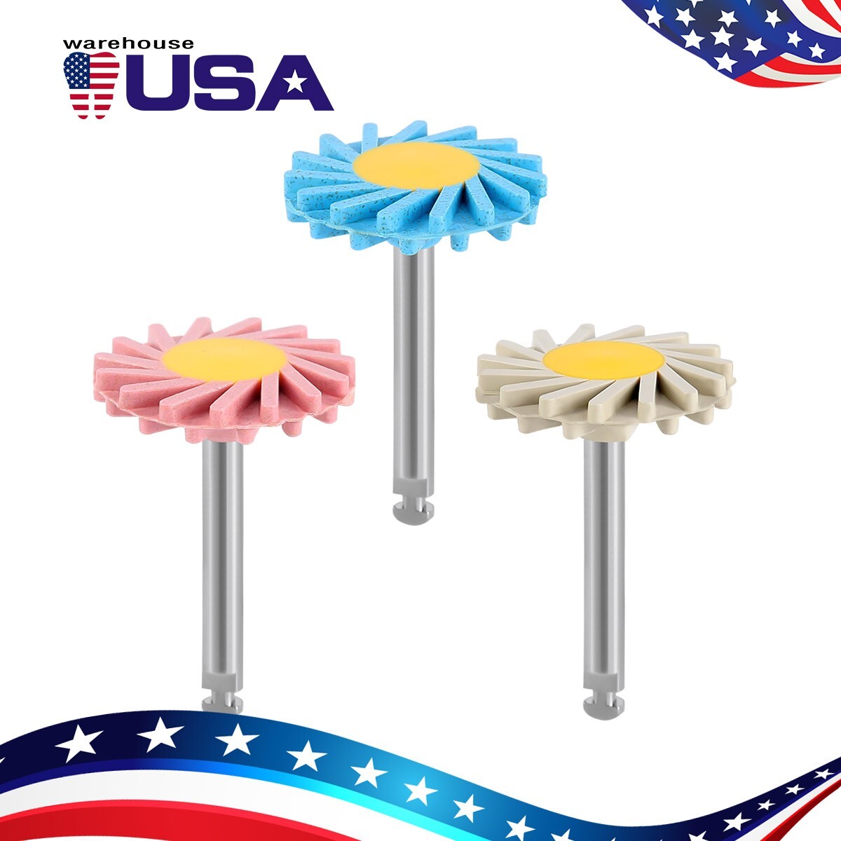 Dental Porcelain Zirconia Grinding Polishing Wheel Kit RA 2.35mm Rubber Diamond