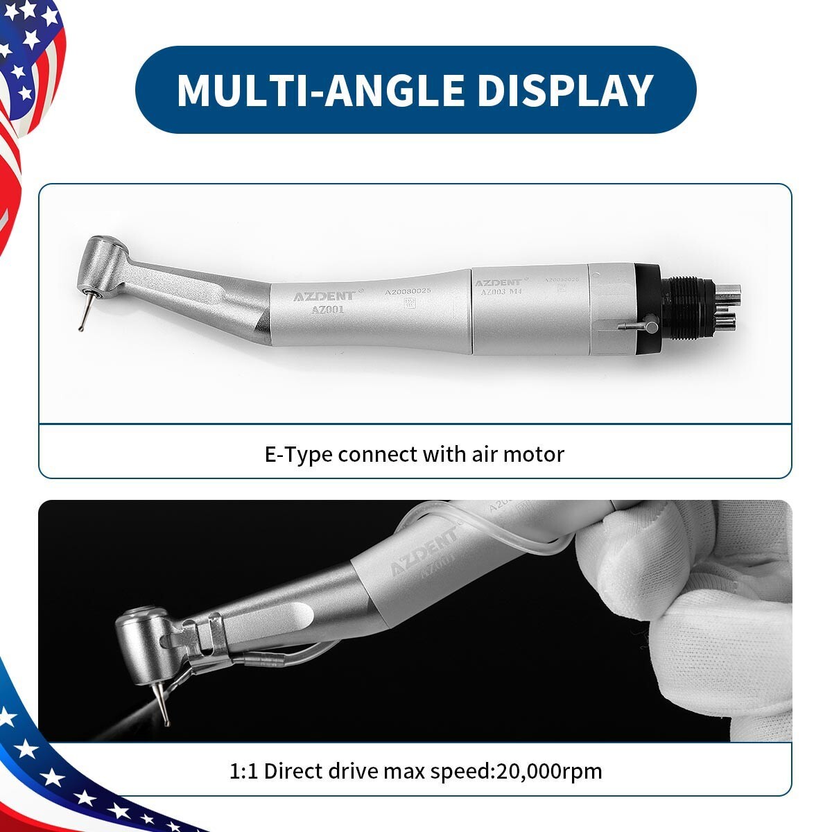 NSK Pana Max Style Dental LED High Low Speed Handpiece Kit Contra Angle 2/4Hole