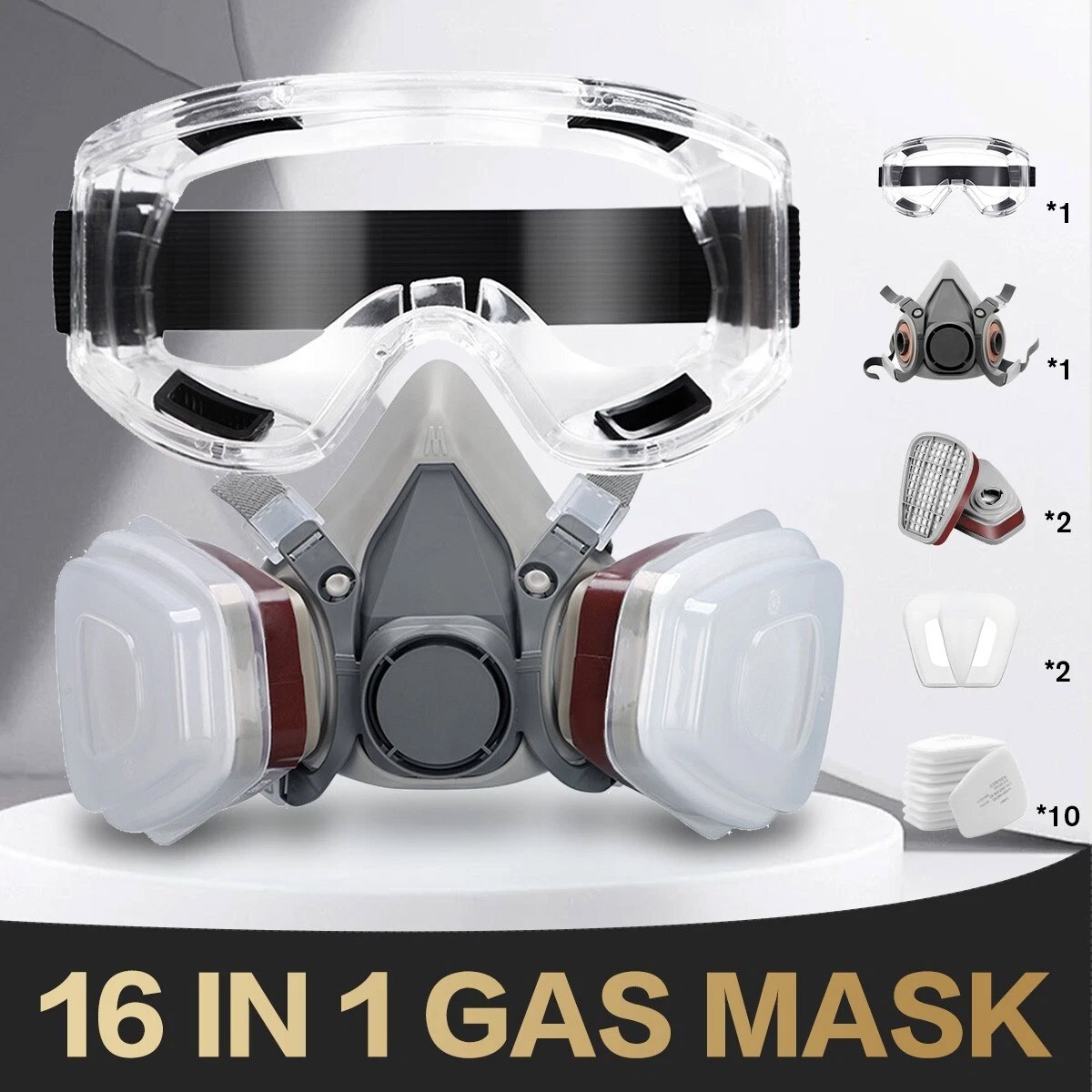 Half/Full Face Mask With Goggles Filter Anti-Dust/Gas Respirator 6200 Reusable